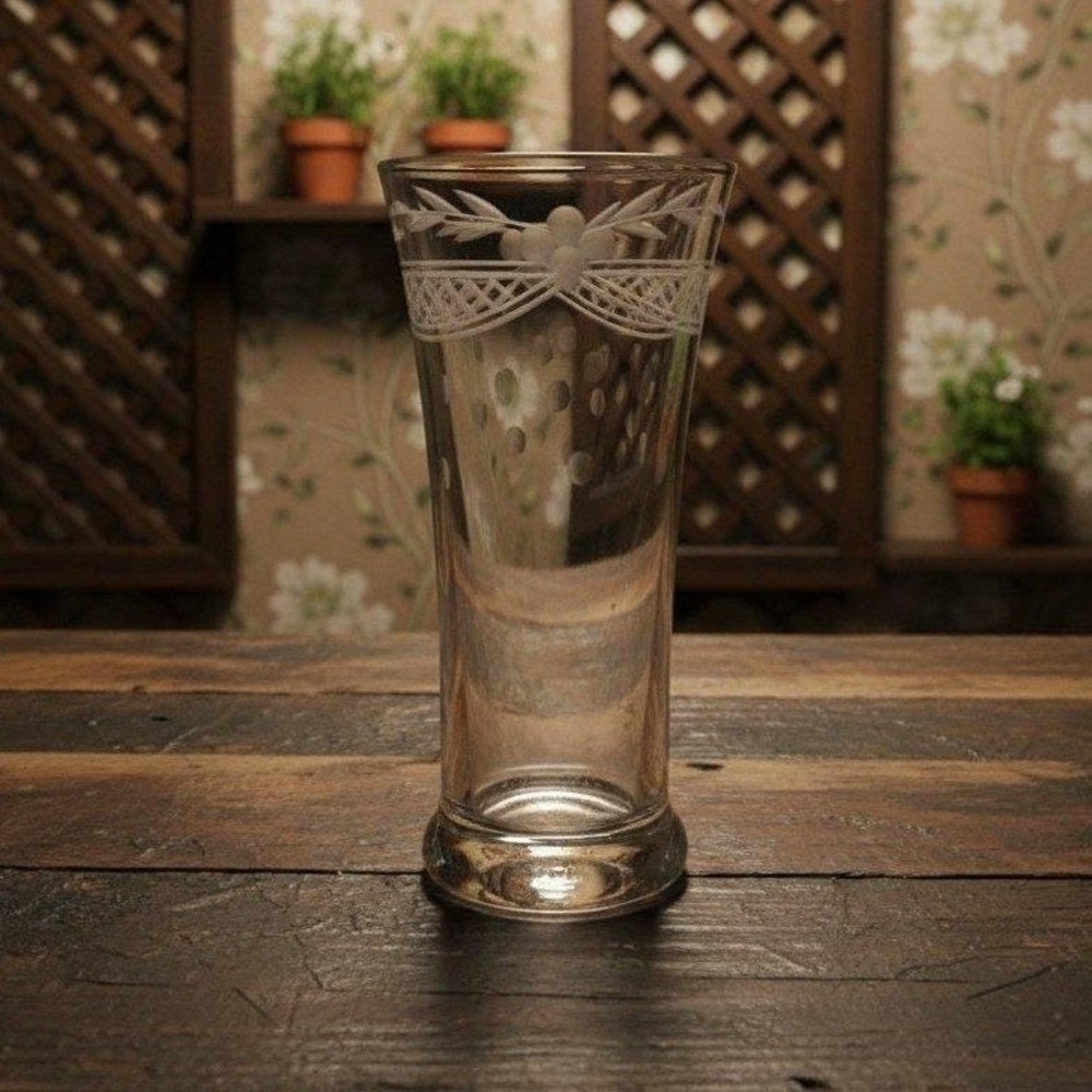 Bohemia Etched Glass‎ Bud Vase, Tall Shooter Style, Vtg Floral & Lattice Crystal
